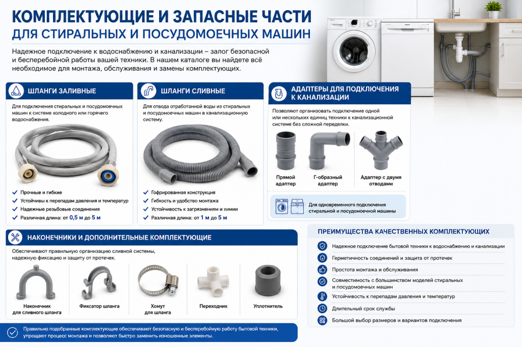 Комплектующие для стиральных и посудомоечных машин Комплектующие для стиральных и посудомоечных машин
